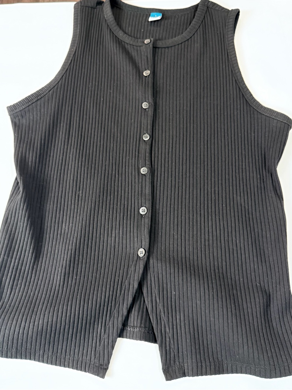 Old Navy Women’s L Sleeveless Button-Down Ribbed Top Black Jack Split Hem